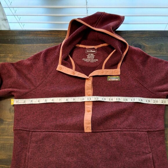 L.L.Bean Womens Burgundy Fleece Pullover Hoodie Pink Accent Trim Sz M Cozy - Picture 5 of 8
